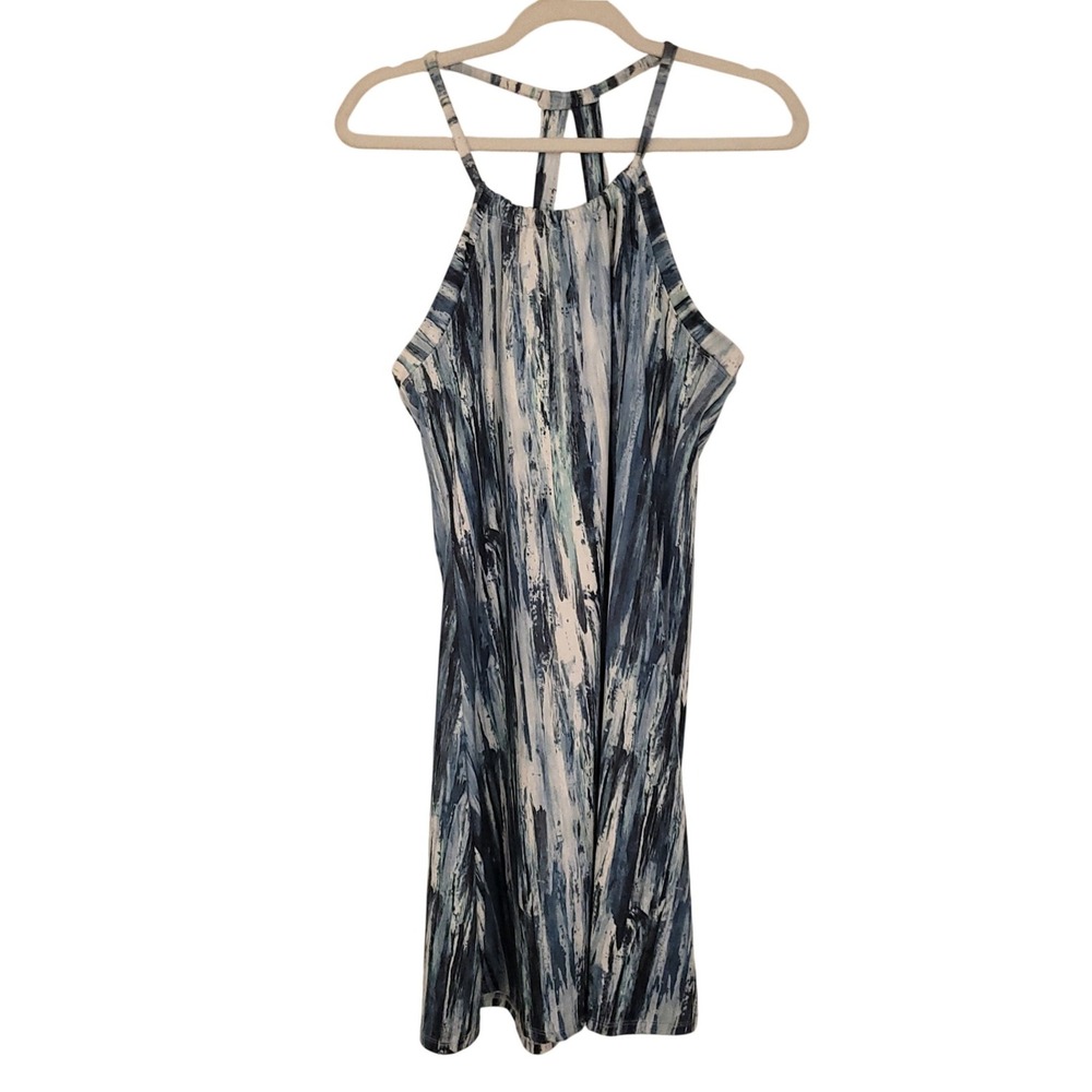Peace & Pearls Blue Abstract‎ Brushstroke Halter T-Back Mini Dress Medium Active